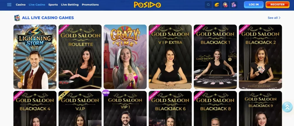 Tavoli live: roulette, blackjack, baccarat e game show (se disponibili)