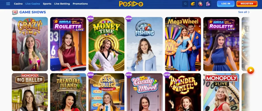 Live casino: tavoli con dealer e game show (se disponibili)